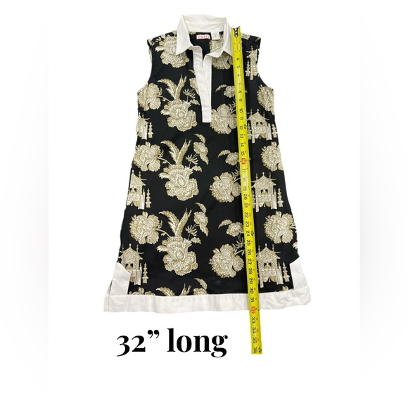 Tizzie Mini Dress Small Sleeveless Chinoiserie Black, Khaki White Trim Pockets - Picture 5 of 9